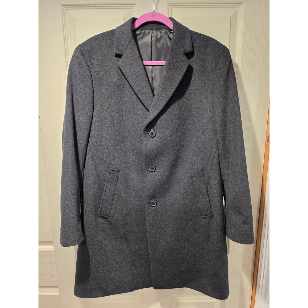 Kenneth Cole Reaction Mens Wool Blend Overcoat Charcoal Gray Car Coat Size 40S